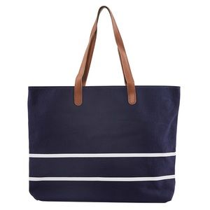 WHITE HOUSE BLACK MARKET Navy Tote w White Stripes